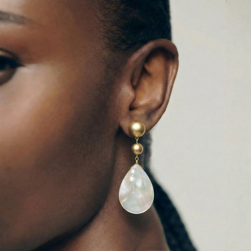 Double Sphere Shell Teardrop Earrings