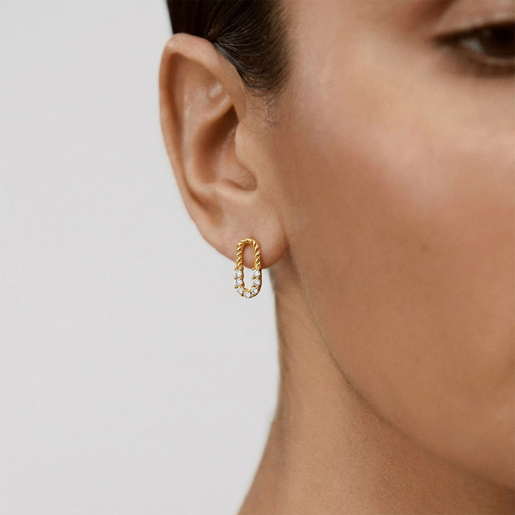 Twisted Oval Clear Stone Sterling Silver Studs