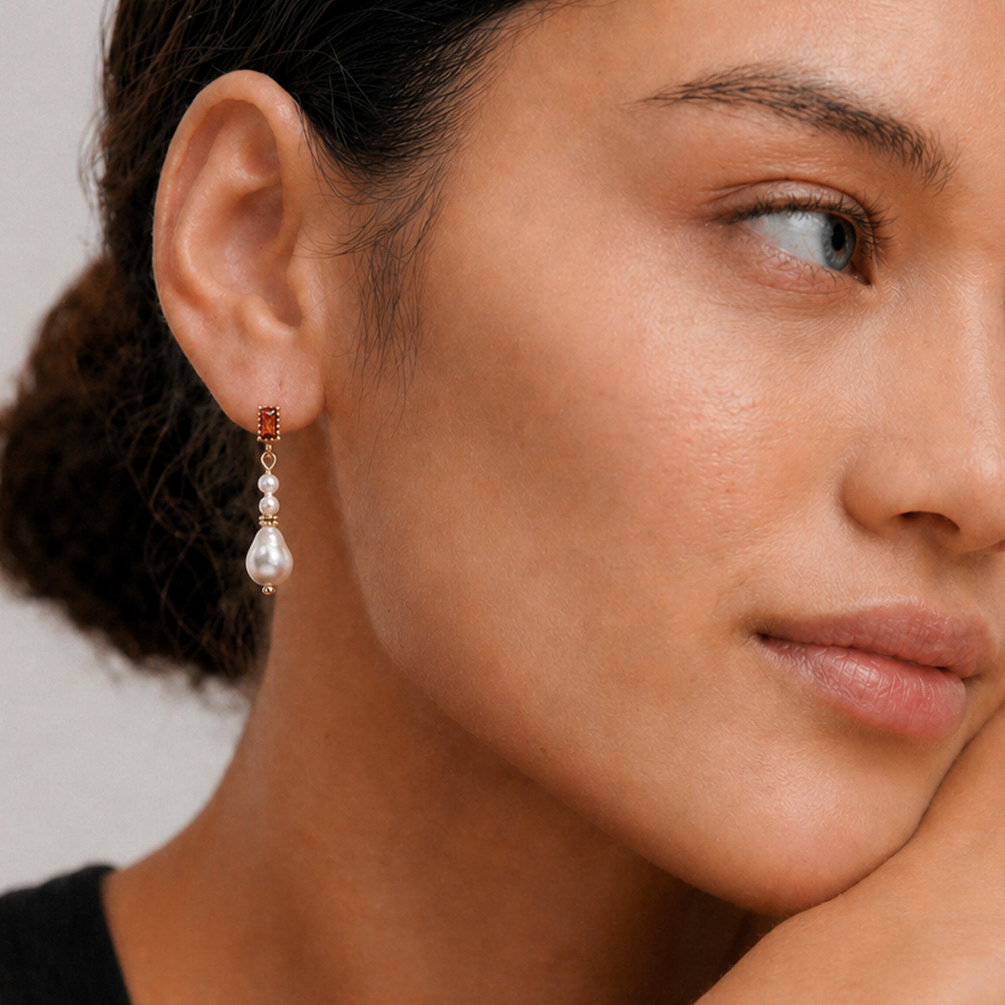 Champagne Pearl Drop Stud Earrings