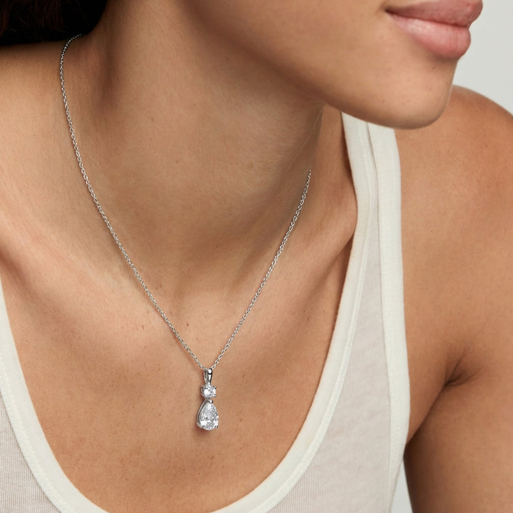 S925 Silver Round & Pear Necklace