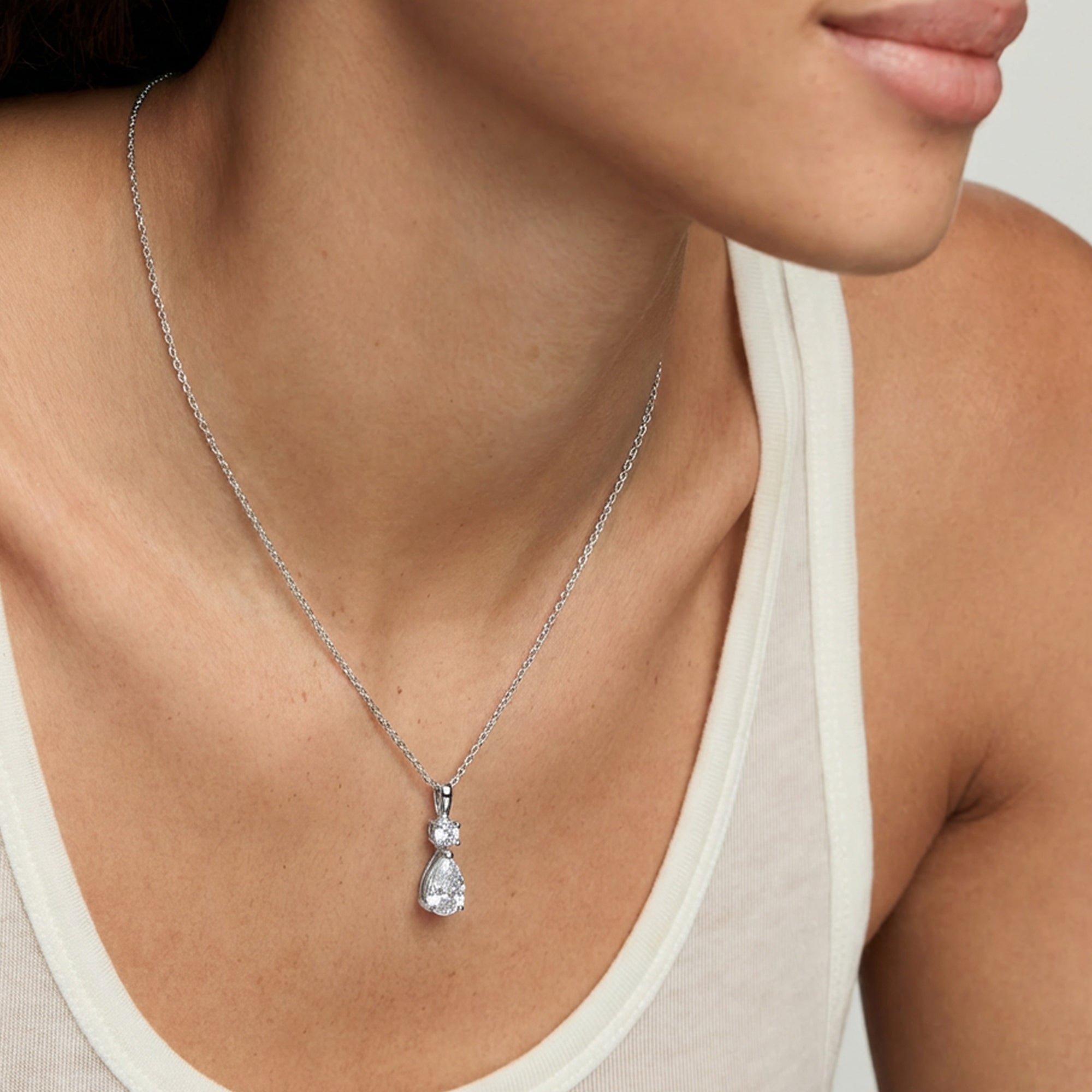 S925 Silver Round & Pear Necklace