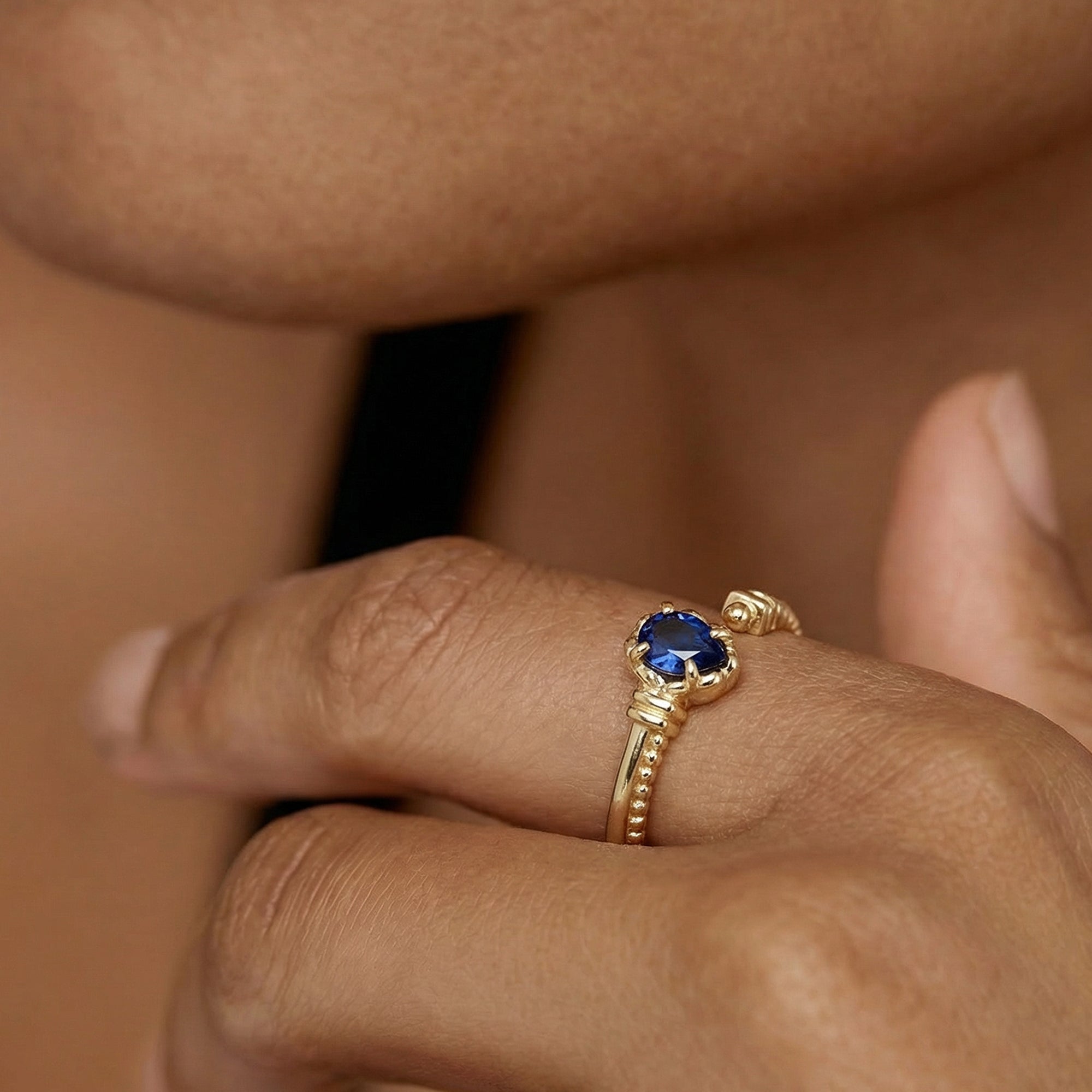 Blue Corundum Gold-Plated S925 Adjustable Ring