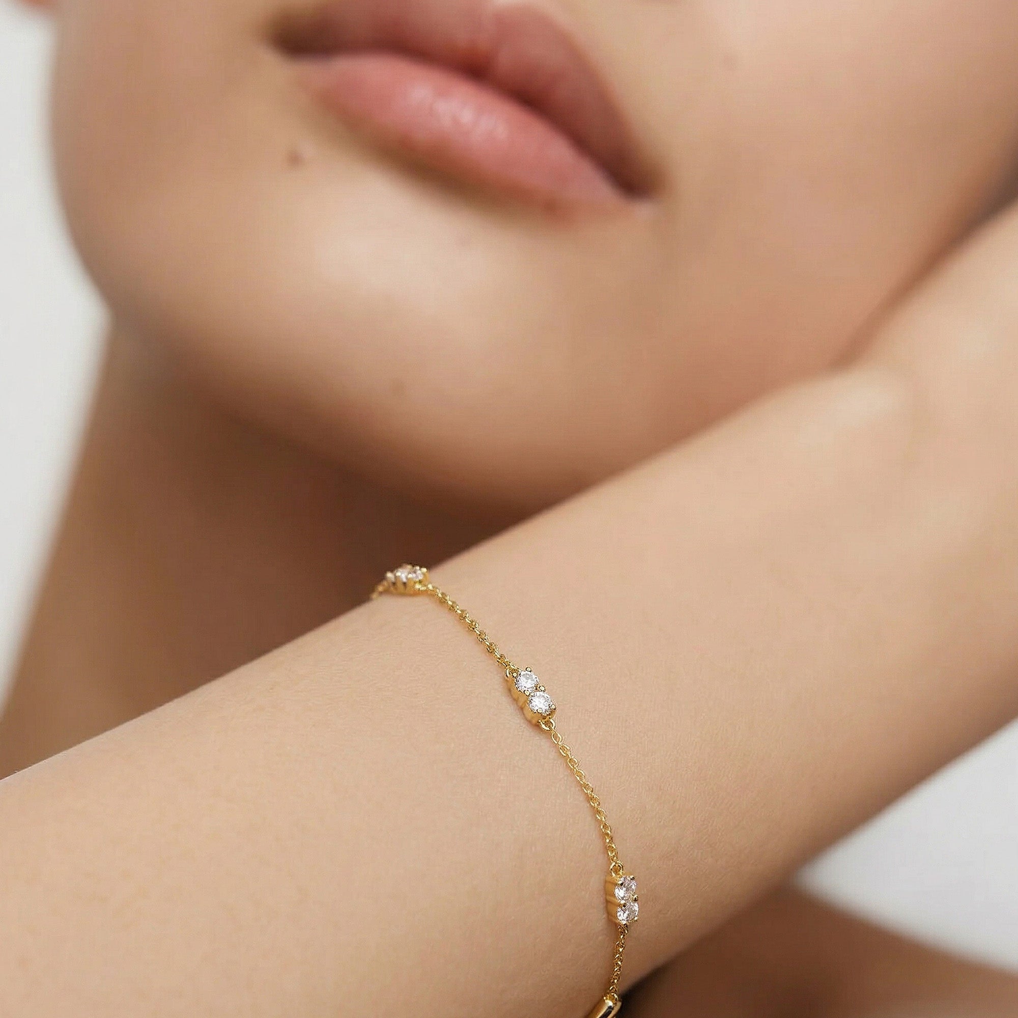 Gold-Tone Sterling Silver Twin CZ Station Bracelet