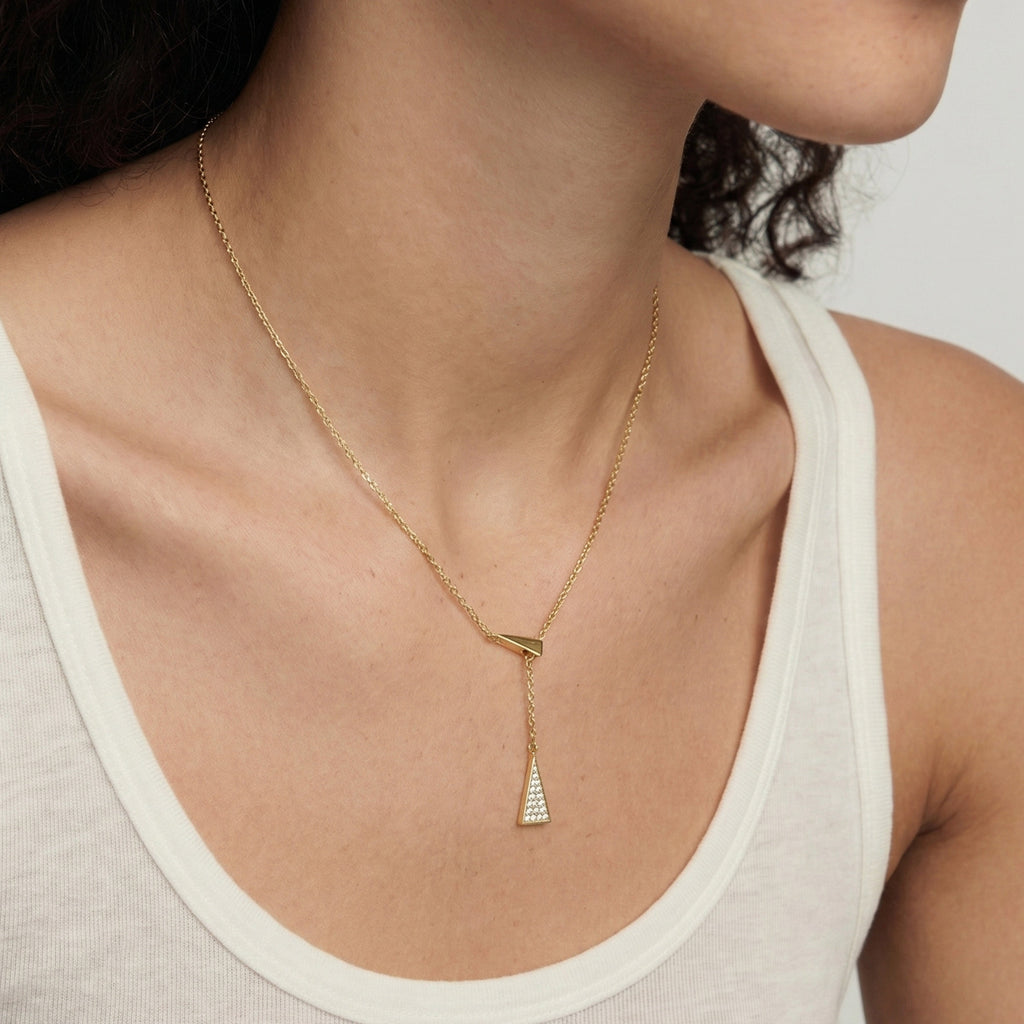 14K Gold-Plated Y-Drop Triangle Necklace