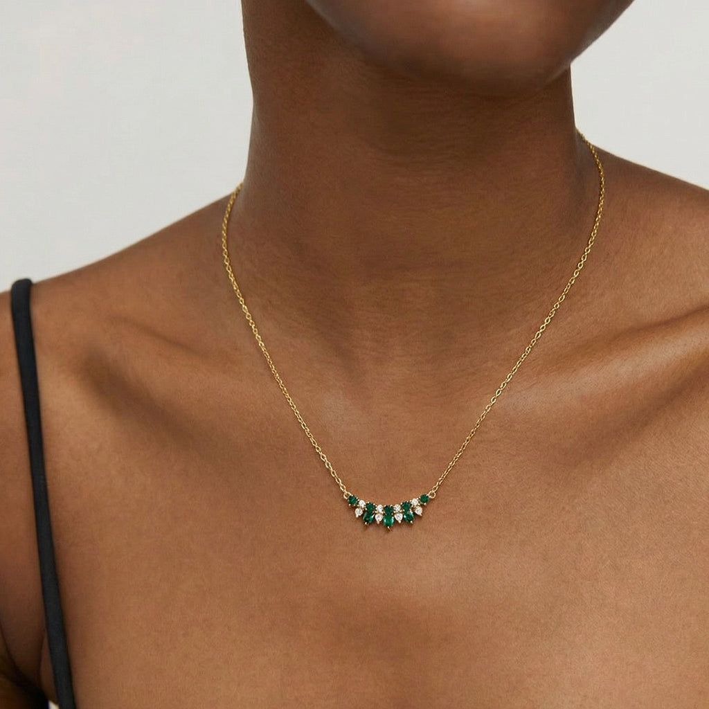Green Stone Cluster Sterling Silver Necklace
