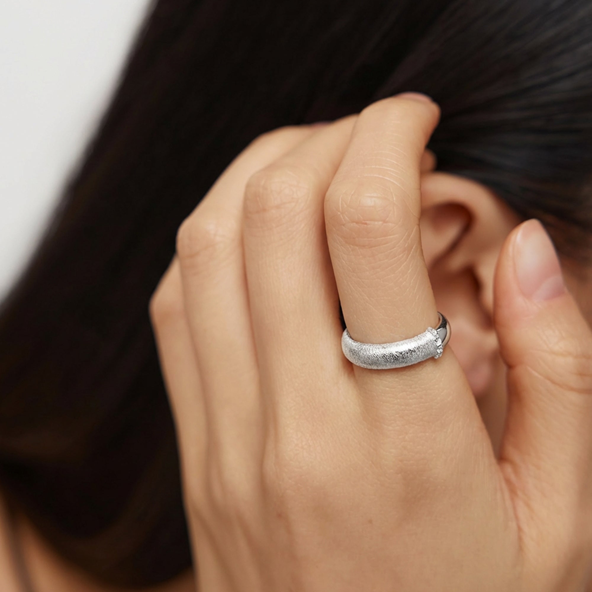 Textured Zircon S925 Silver Open Ring