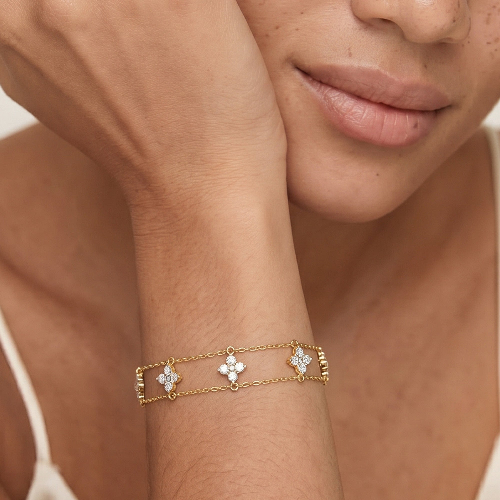 Gold-Tone Sterling Silver Floral Double Bracelet
