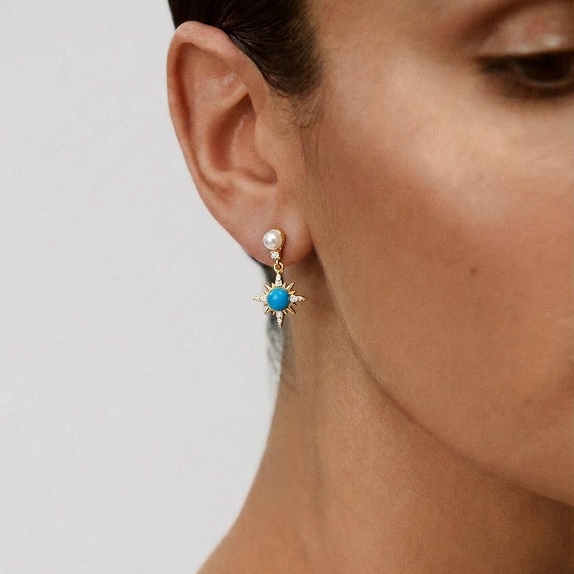 Pearl Blue Starburst Drop Earrings