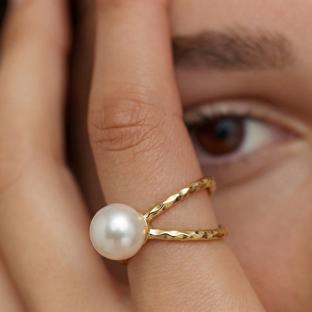 S925 Gold Plated Pearl Adjustable Open Ring