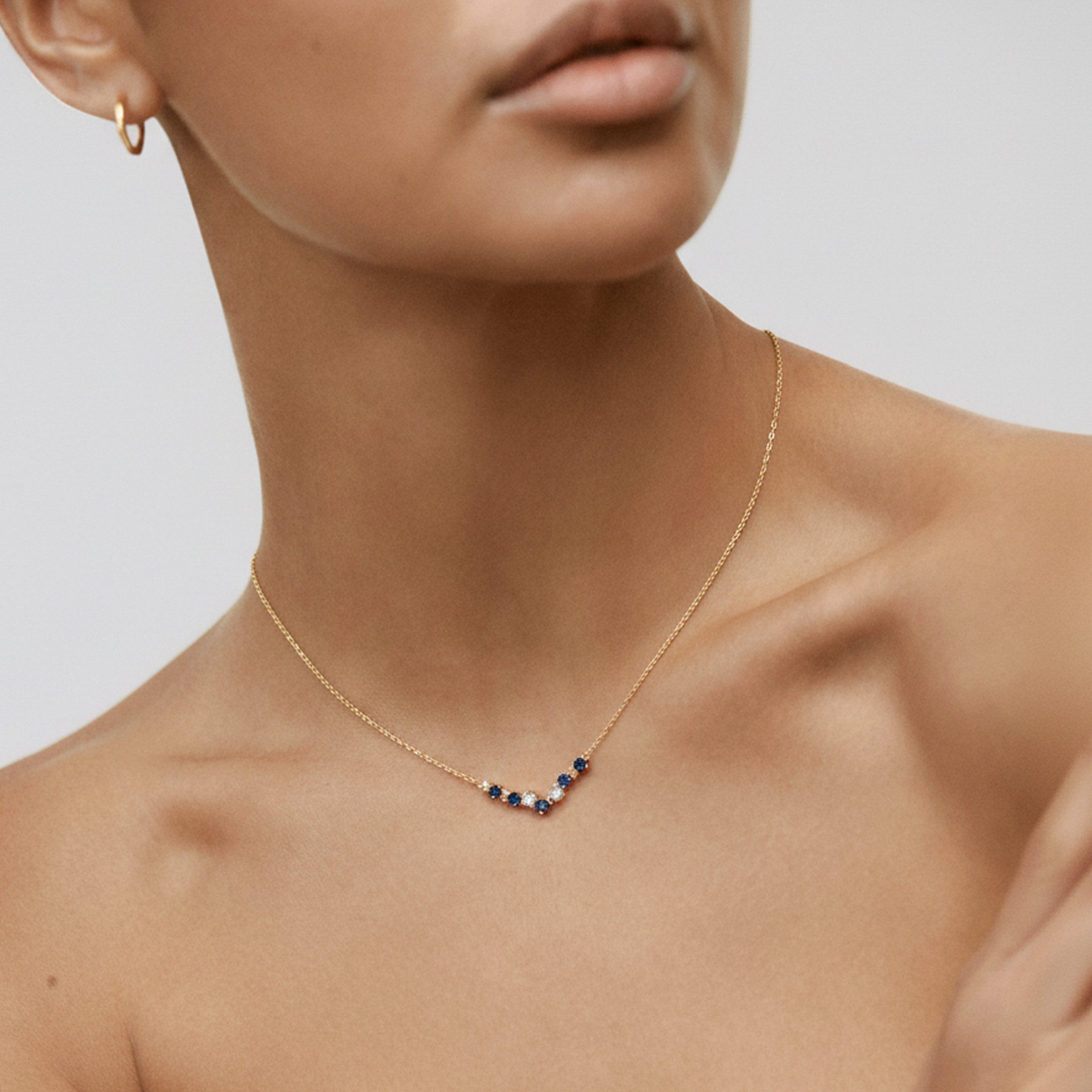 Gold-Plated S925 Blue Stone Curve Necklace