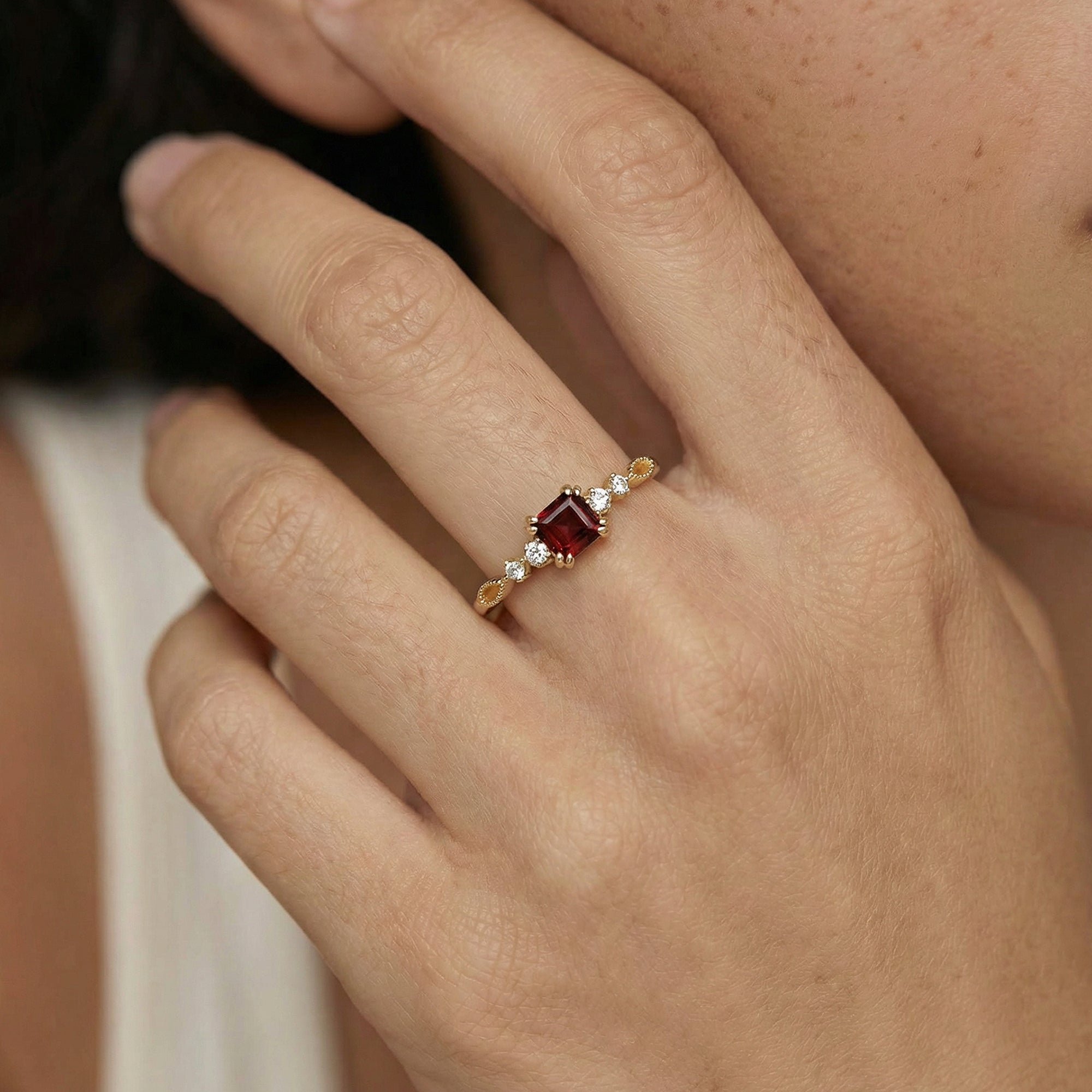 Garnet Square-Cut Gold-Plated Silver Ring