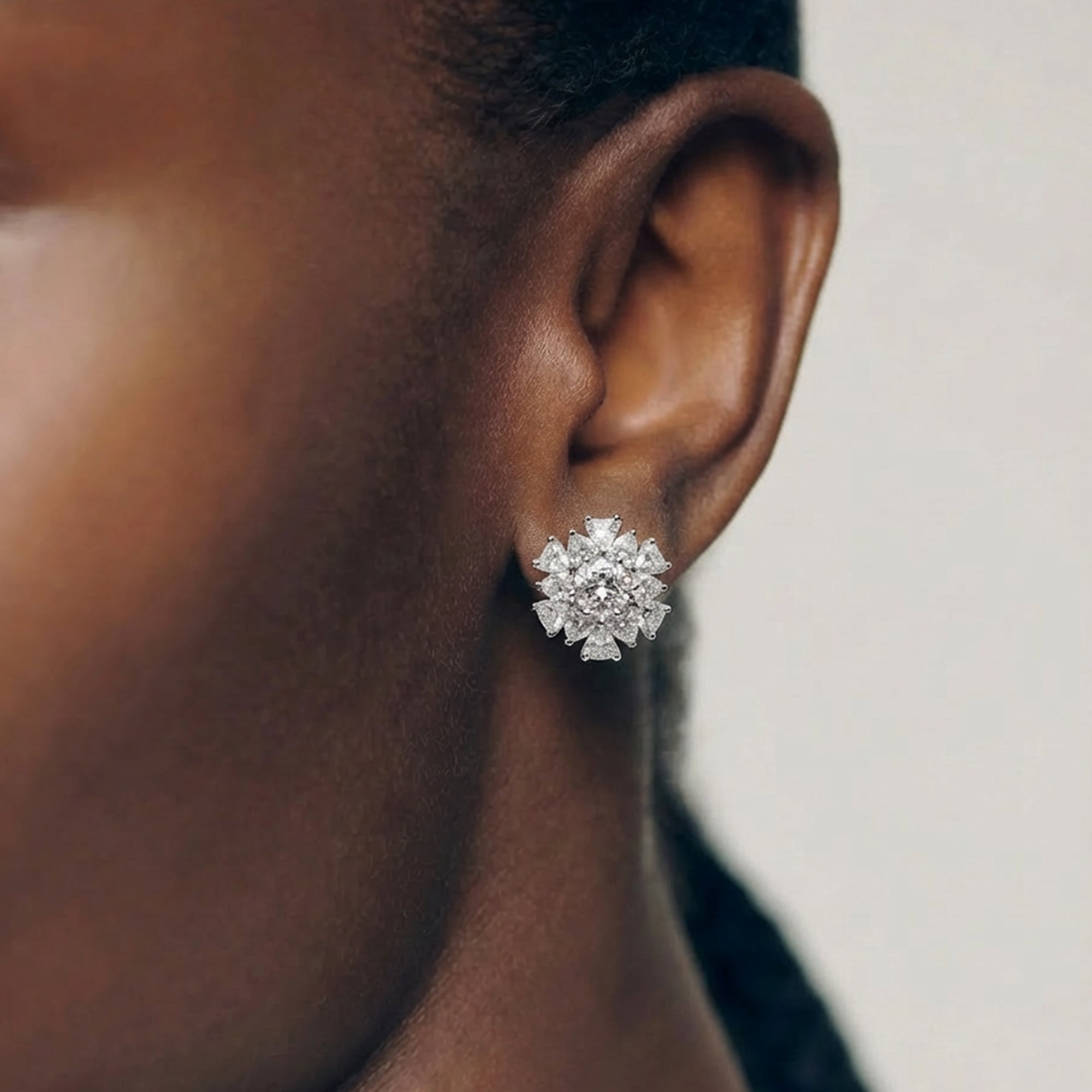 Silver-Tone Floral Cluster Zircon Stud Earrings