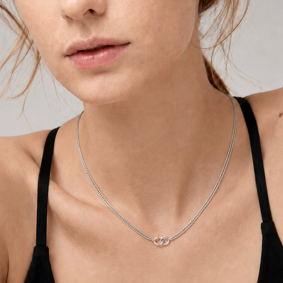 S925 Silver Interlocking Ring Necklace