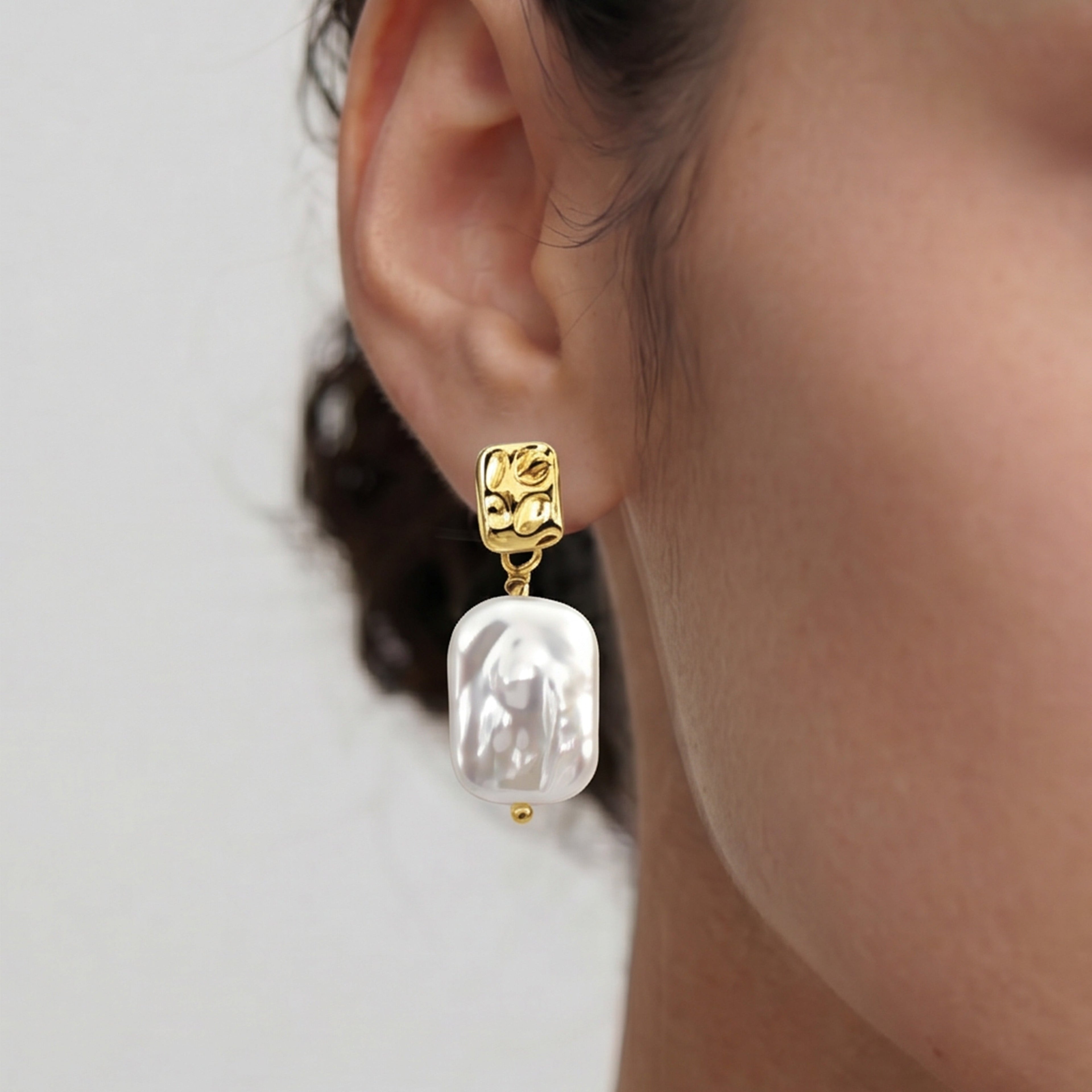 Gold Baroque Pearl Drop Earrings