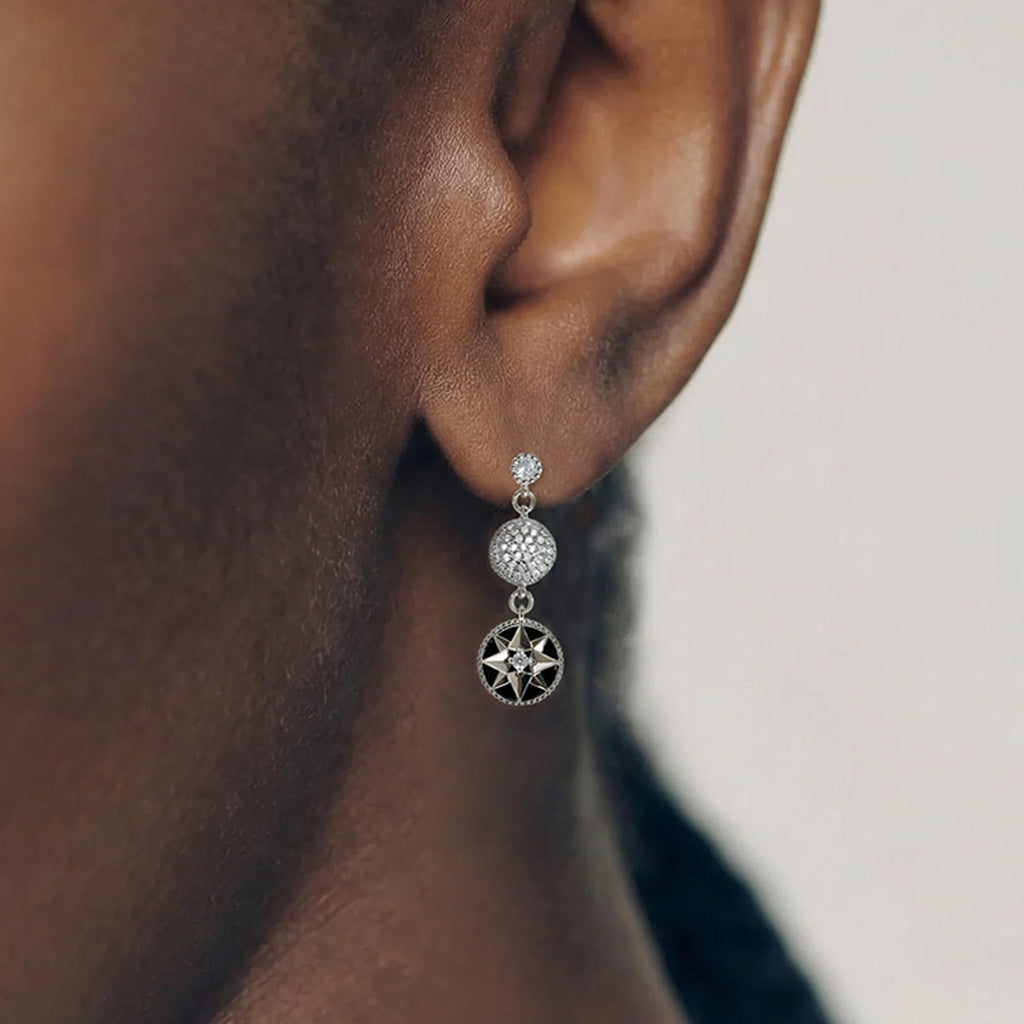 Silver-Tone Star Medallion Drop Earrings