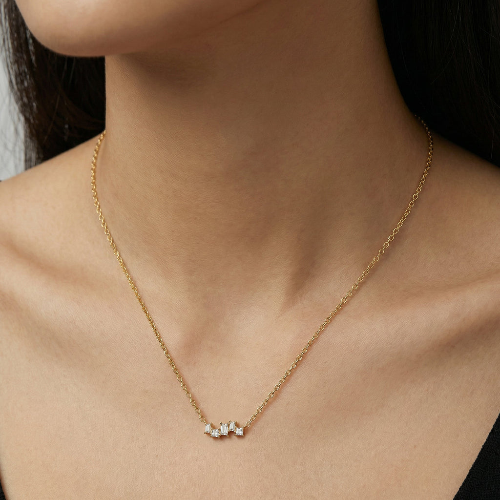 Gold-Plated S925 Geometric Clear Stone Necklace