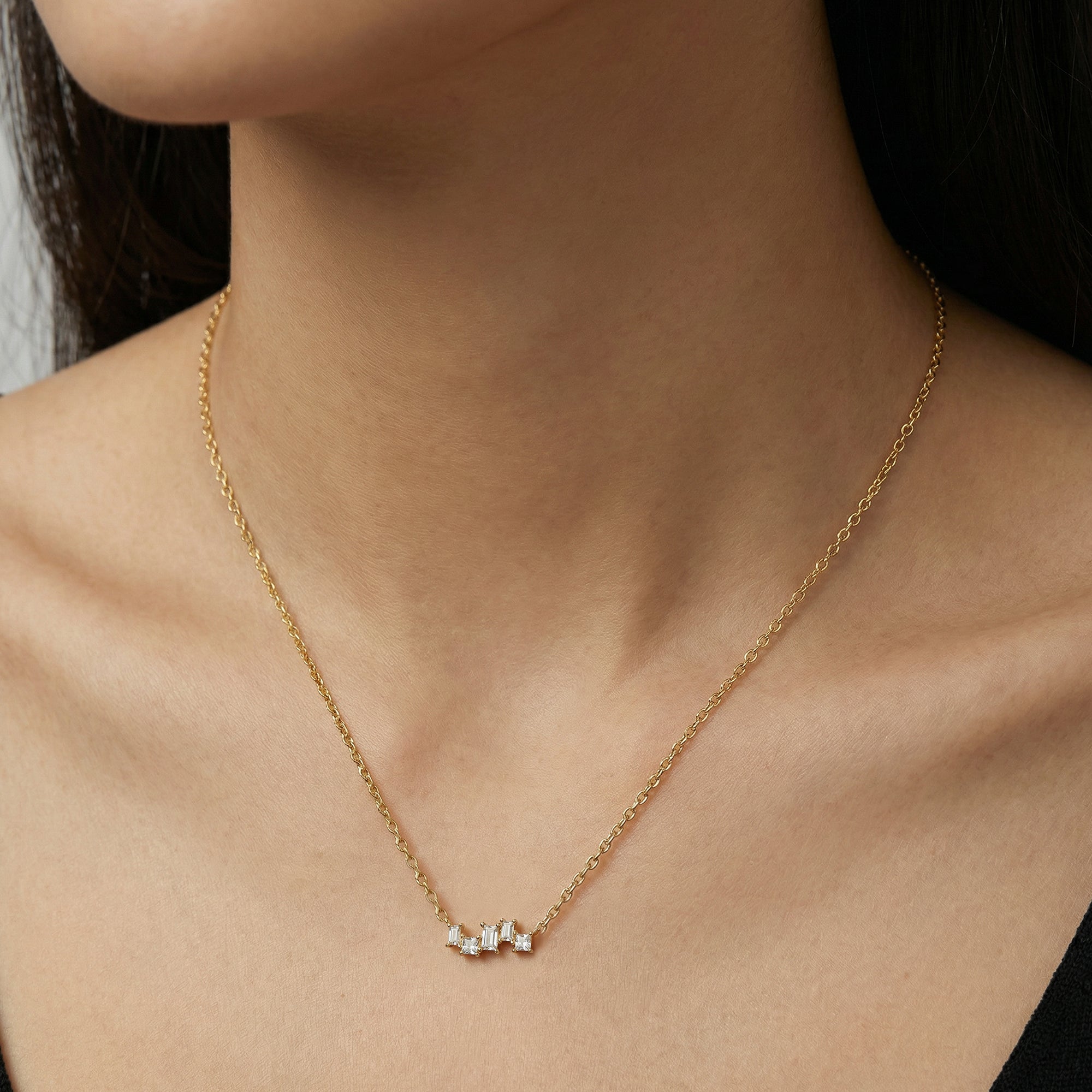 Gold-Plated S925 Geometric Clear Stone Necklace