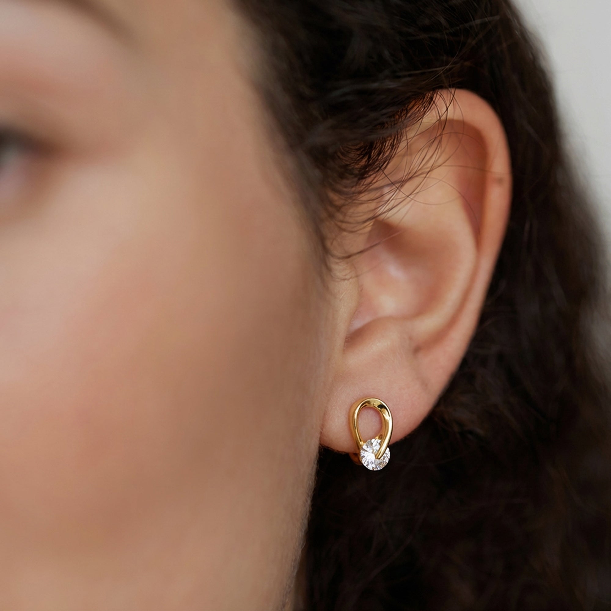 18K Gold-Plated Sterling Silver Loop Stone Studs