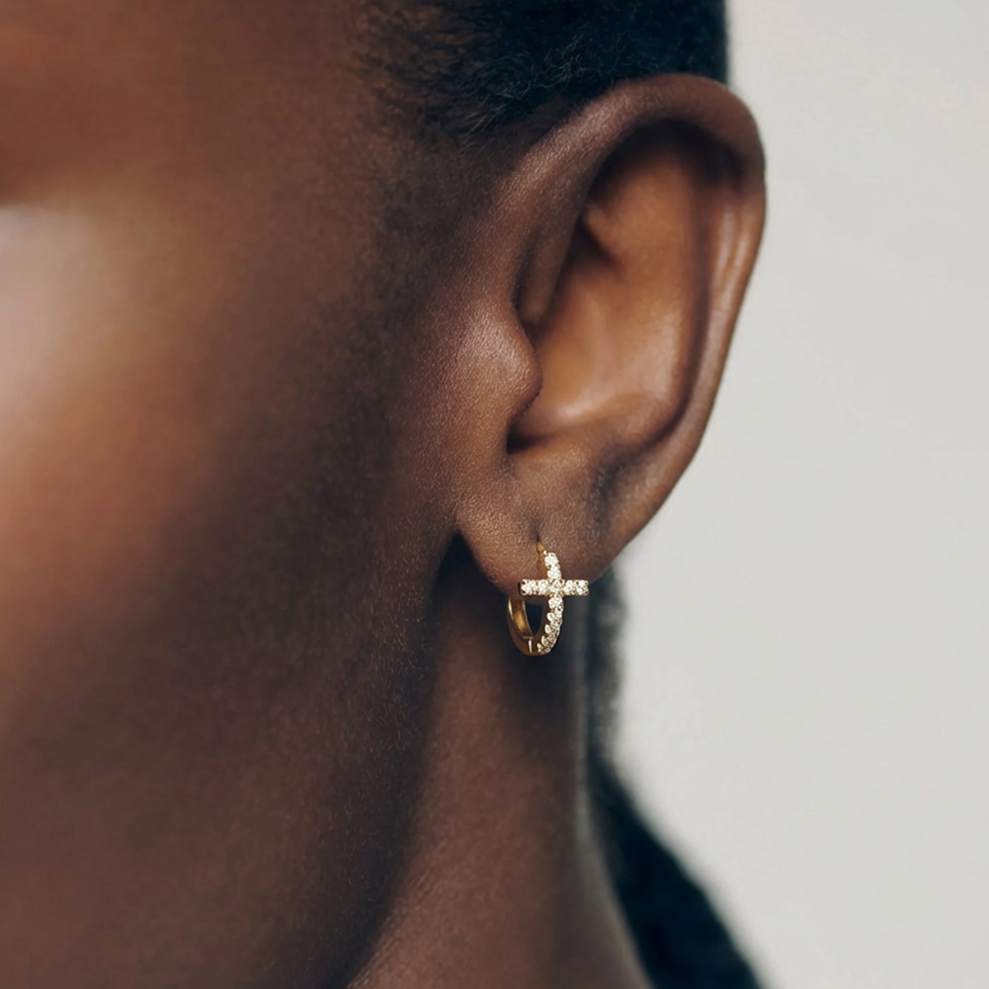 Cubic Zirconia Cross Huggie Earrings