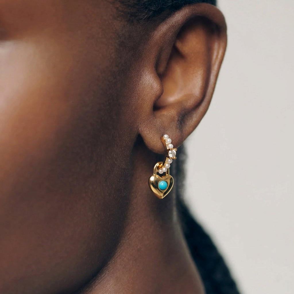 Blue Heart Charm Beaded Stud Earrings