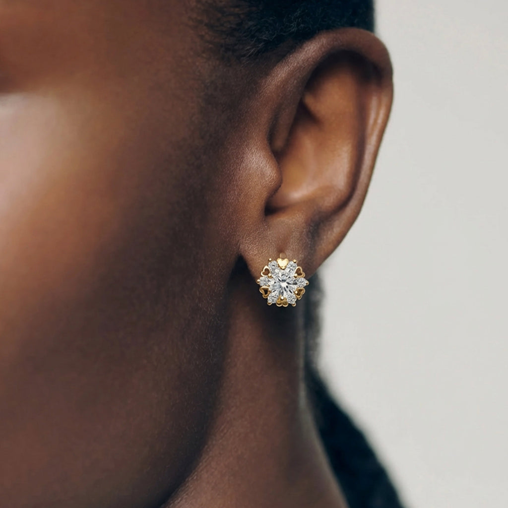 Heart Halo Zirconia Huggie Earrings