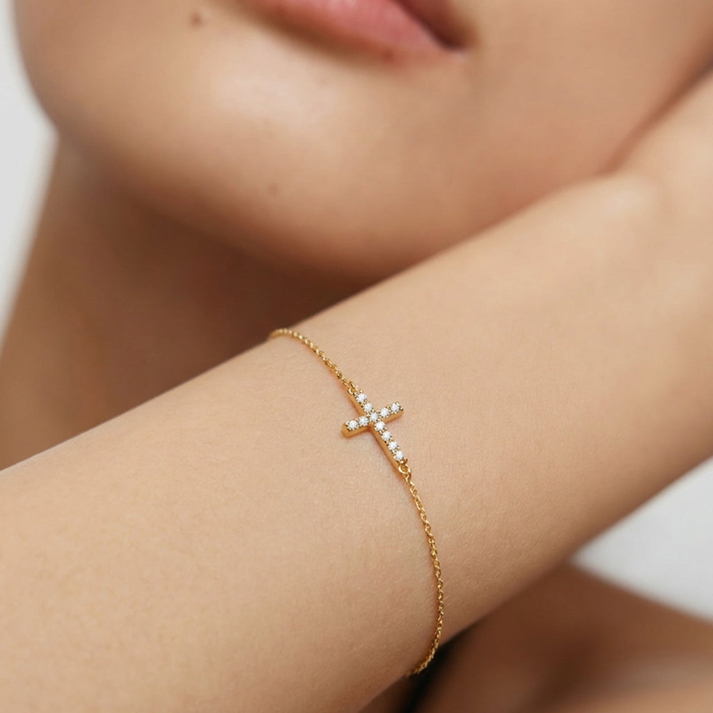 18K Gold-Plated Sterling Silver Cross Bracelet