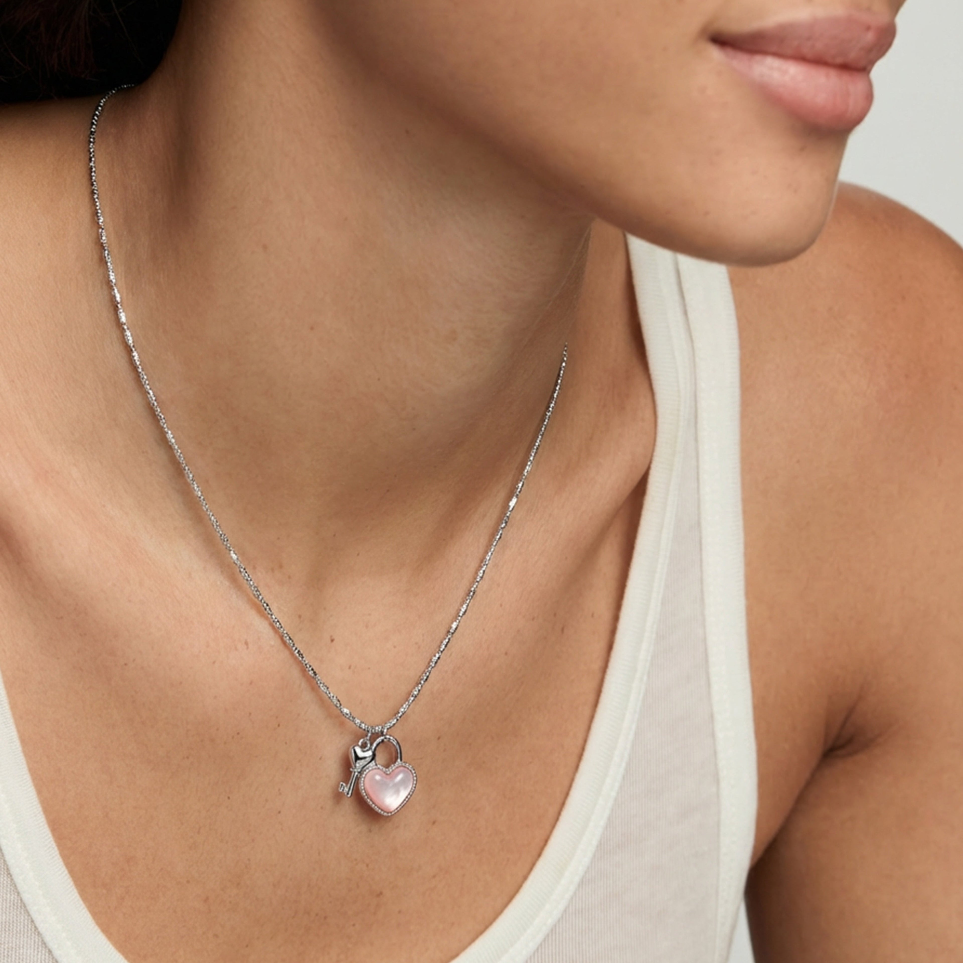 S925 Silver Heart Lock & Key Necklace