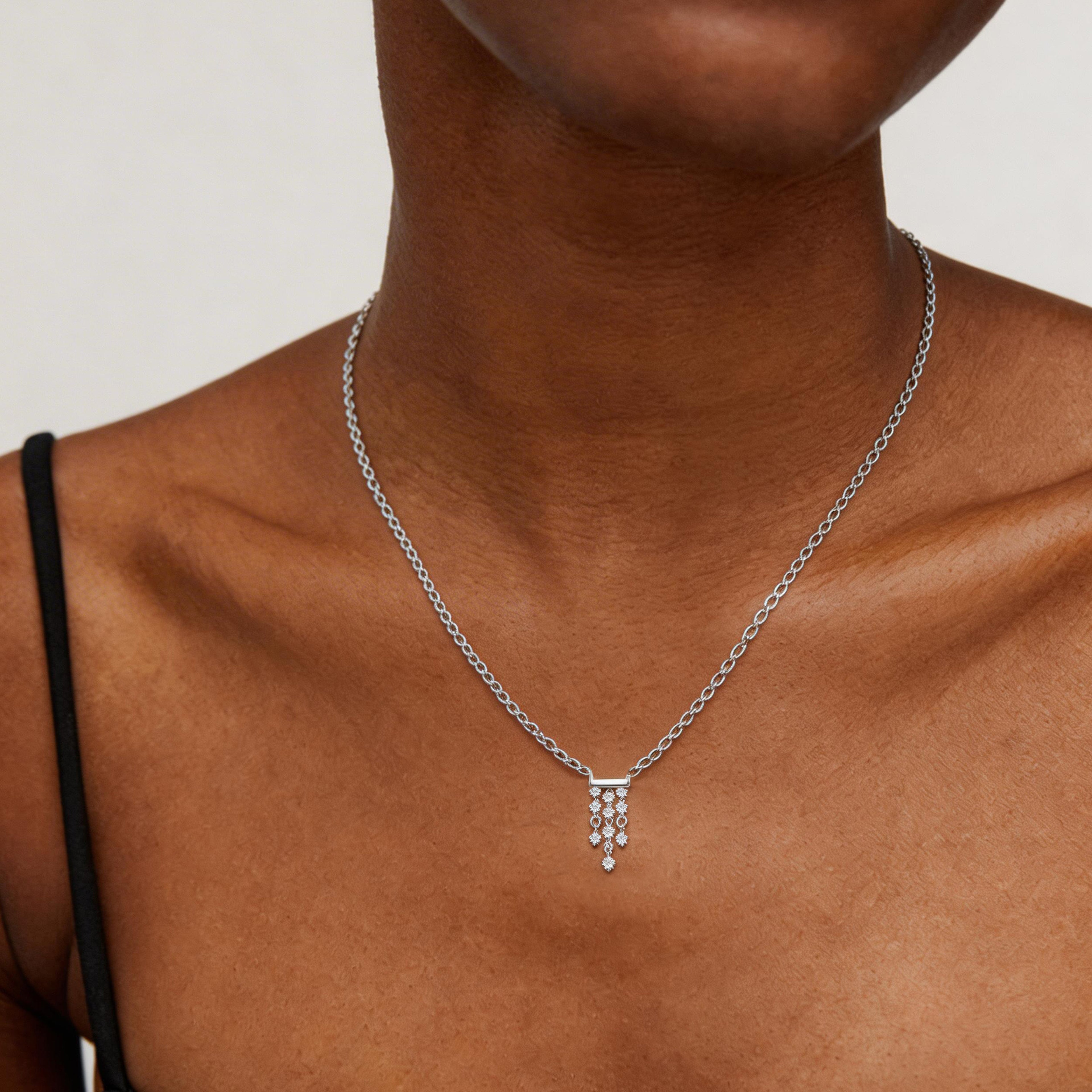 Crystal Cascade Sterling Silver Necklace