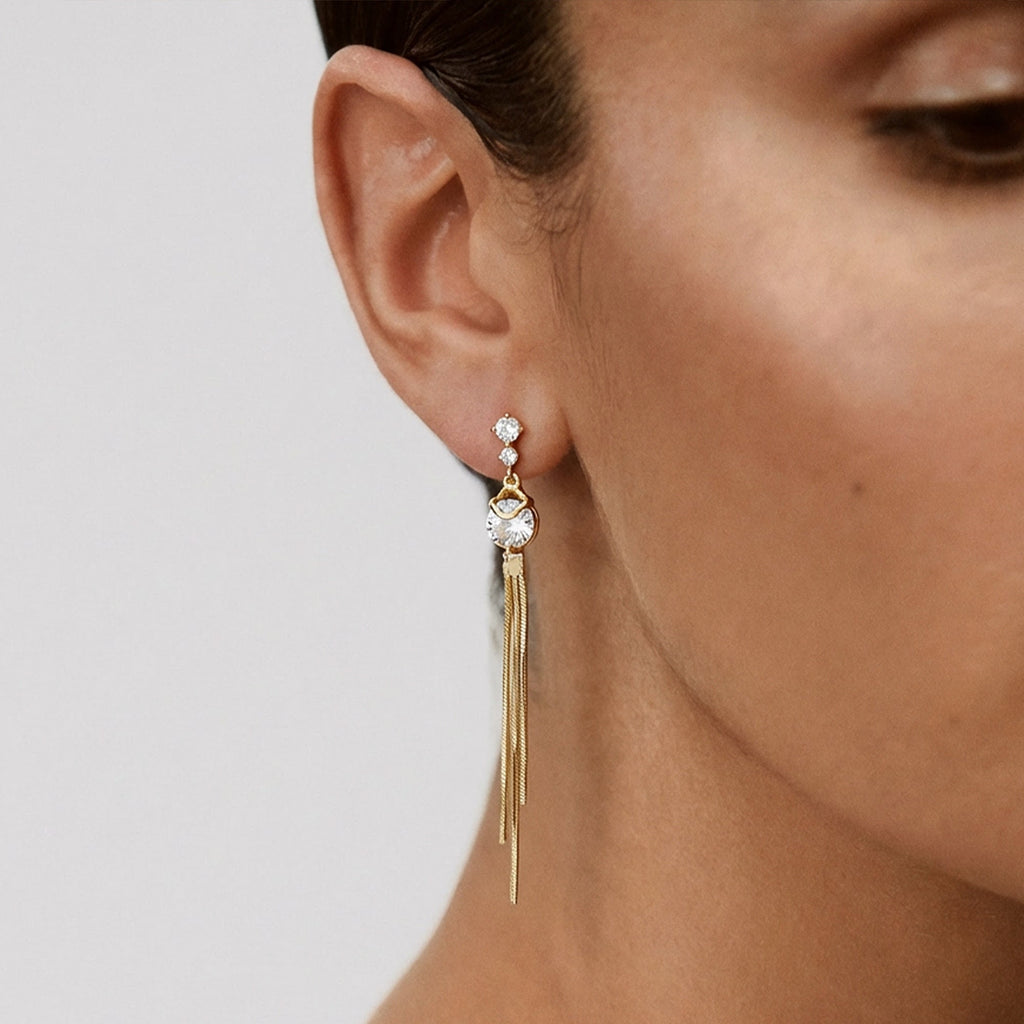 Clover Zircon Chain Tassel Drop Earrings