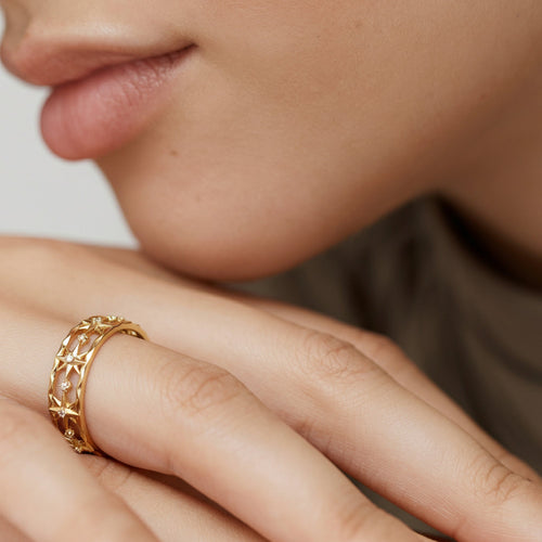 18K Gold-Plated S925 Openwork Star Ring