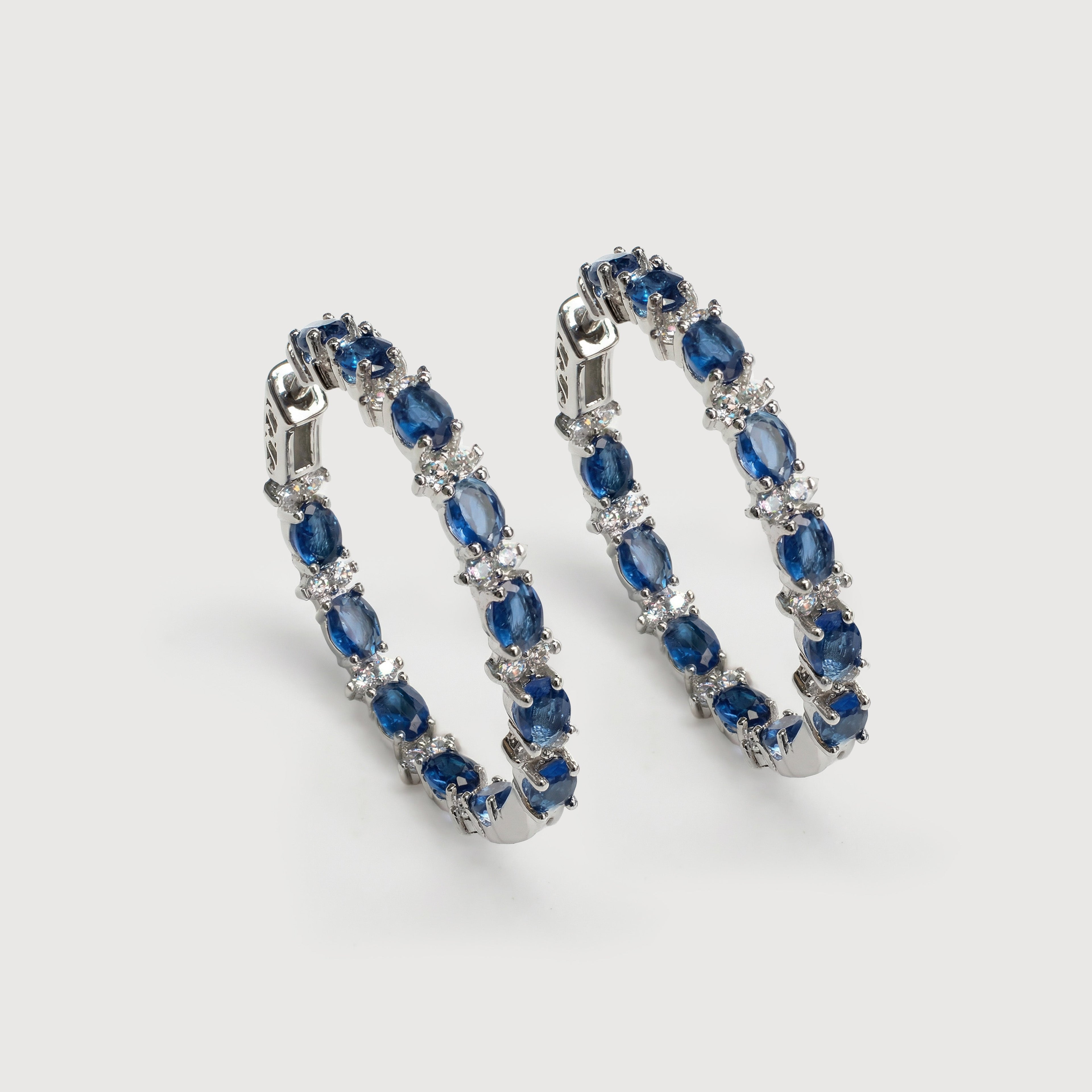 Blue Zircon Silver-Tone Hoop Earrings
