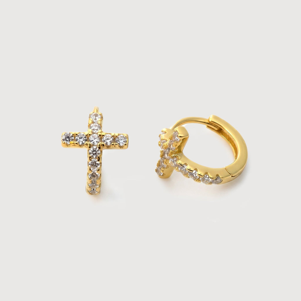Cubic Zirconia Cross Huggie Earrings