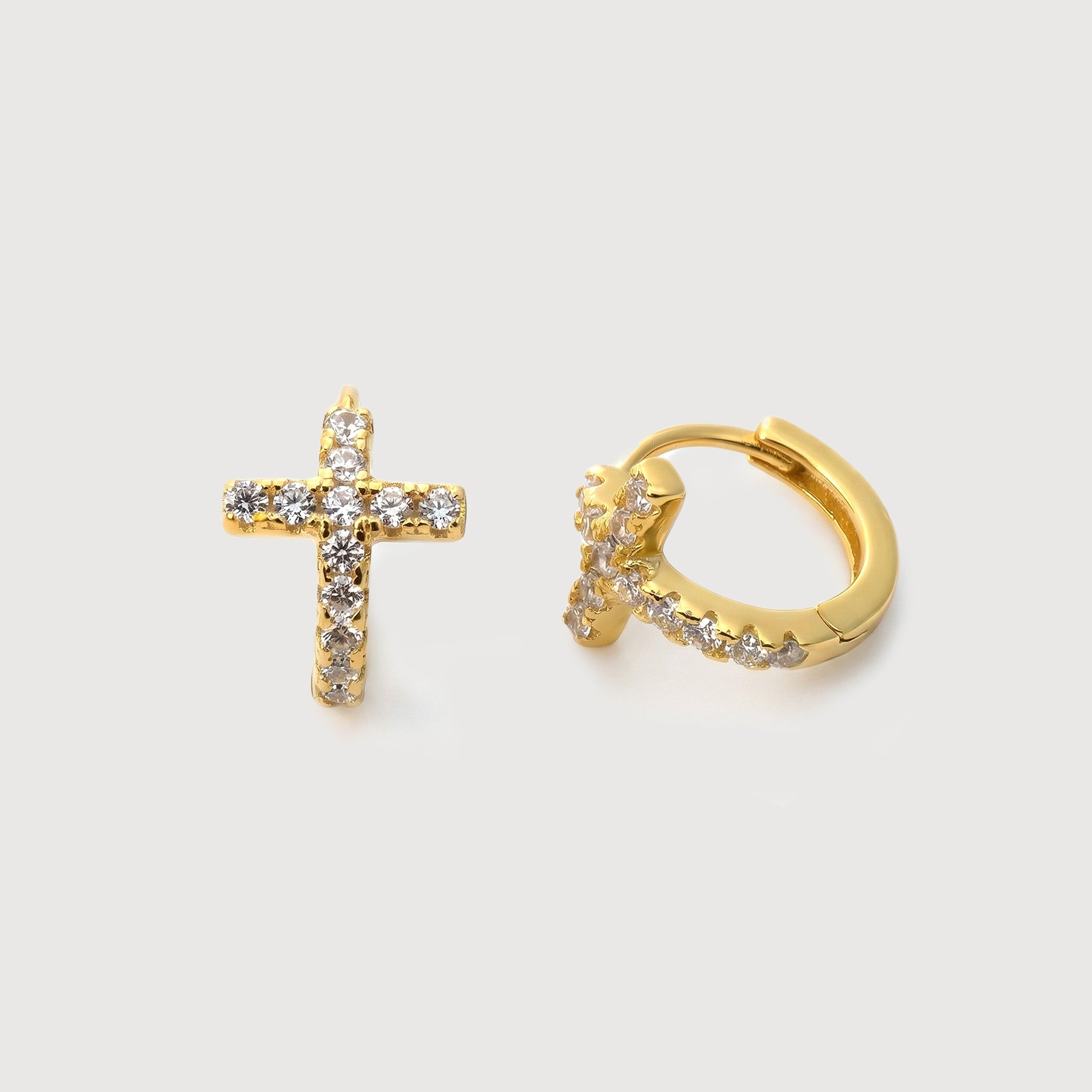 Cubic Zirconia Cross Huggie Earrings