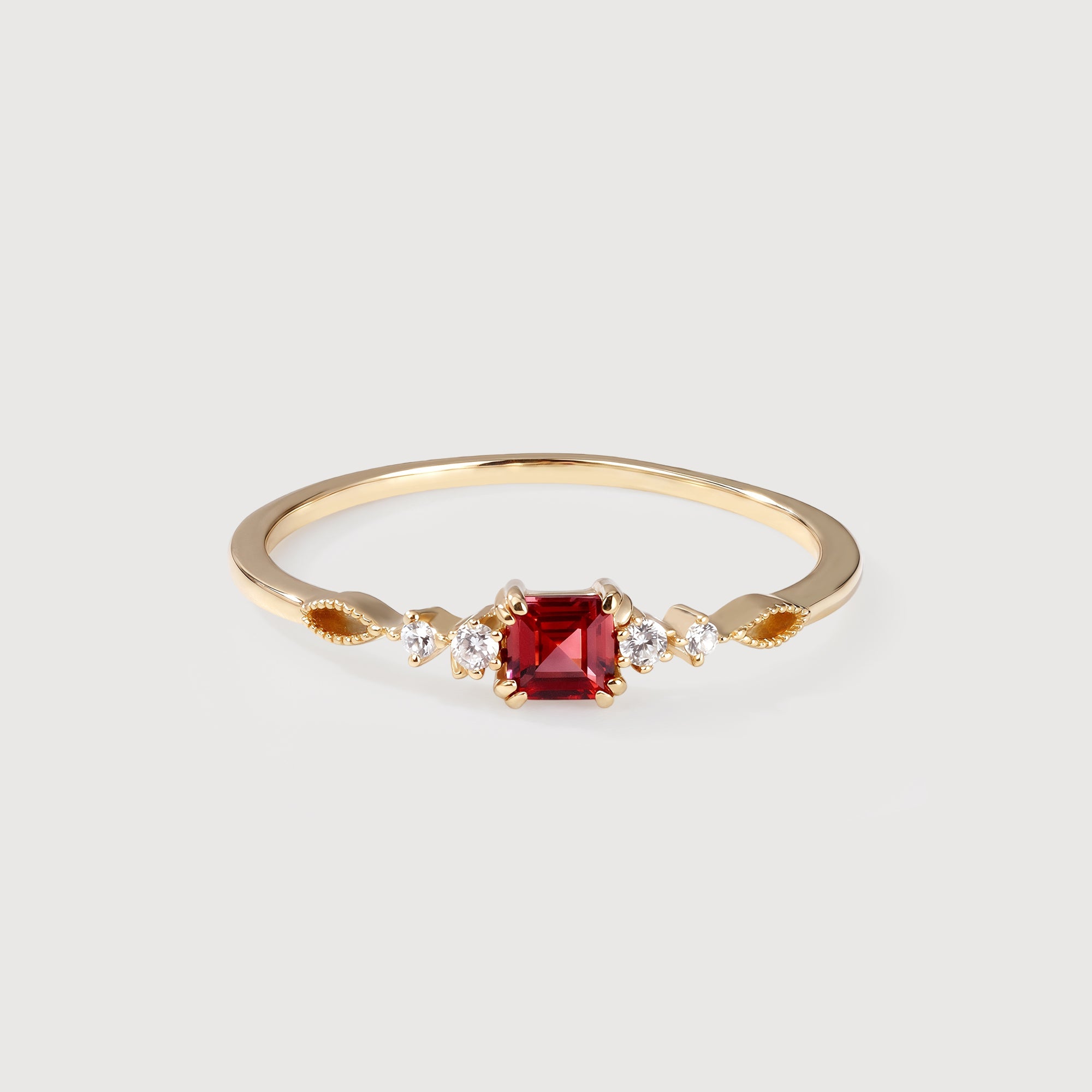 Garnet Square-Cut Gold-Plated Silver Ring