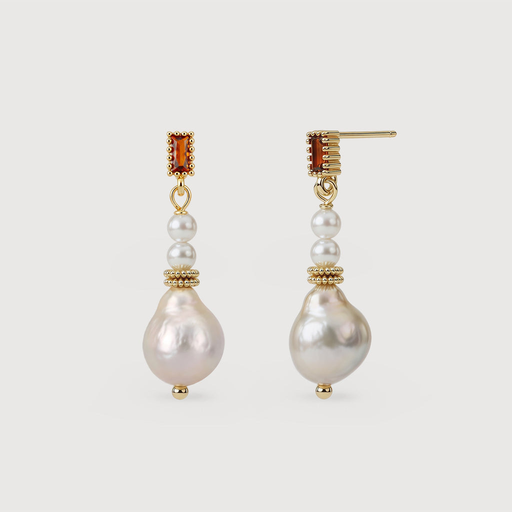 Champagne Pearl Drop Stud Earrings