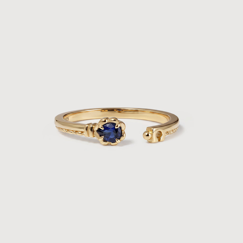 Blue Corundum Gold-Plated S925 Adjustable Ring