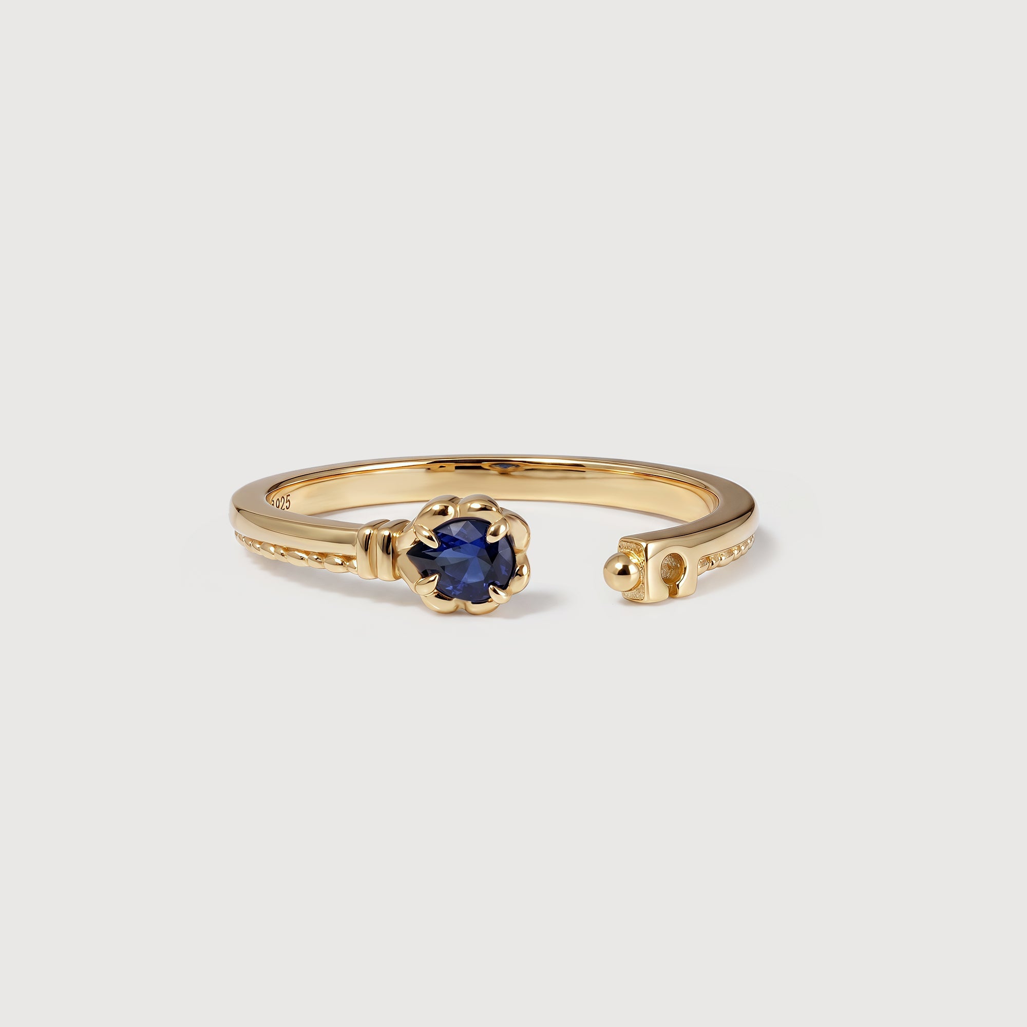 Blue Corundum Gold-Plated S925 Adjustable Ring