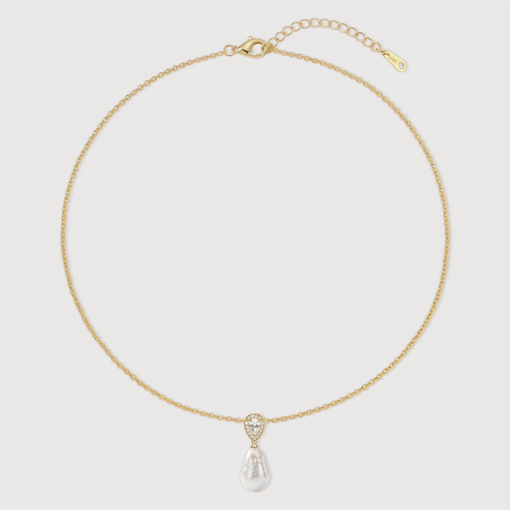 Pear-Cut Halo Freshwater Pearl Necklace