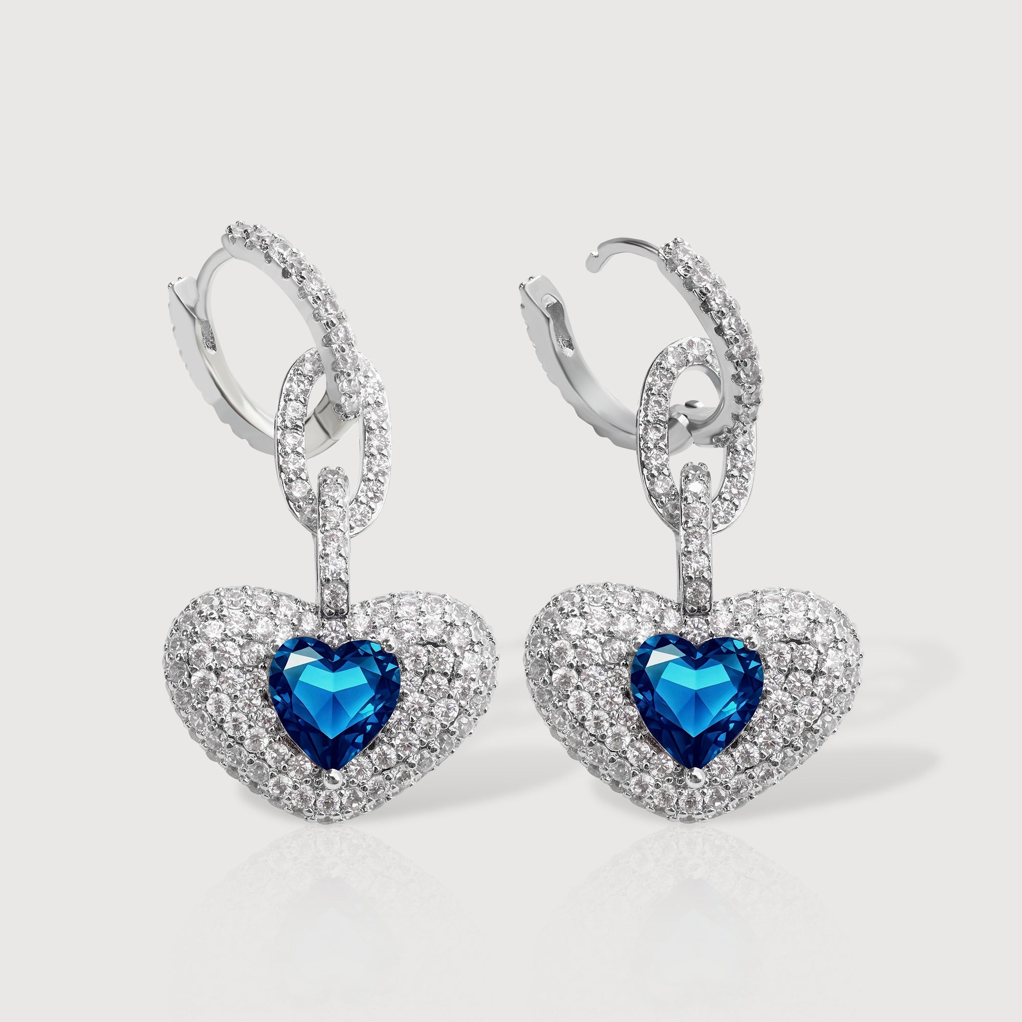 Blue Heart Pavé Link Drop Earrings