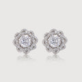Silver-Tone Zircon Floral Stud Earrings