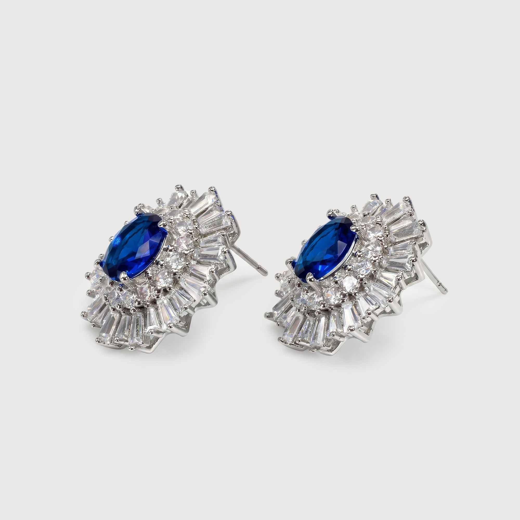 Blue Zirconia Sunburst Stud Earrings