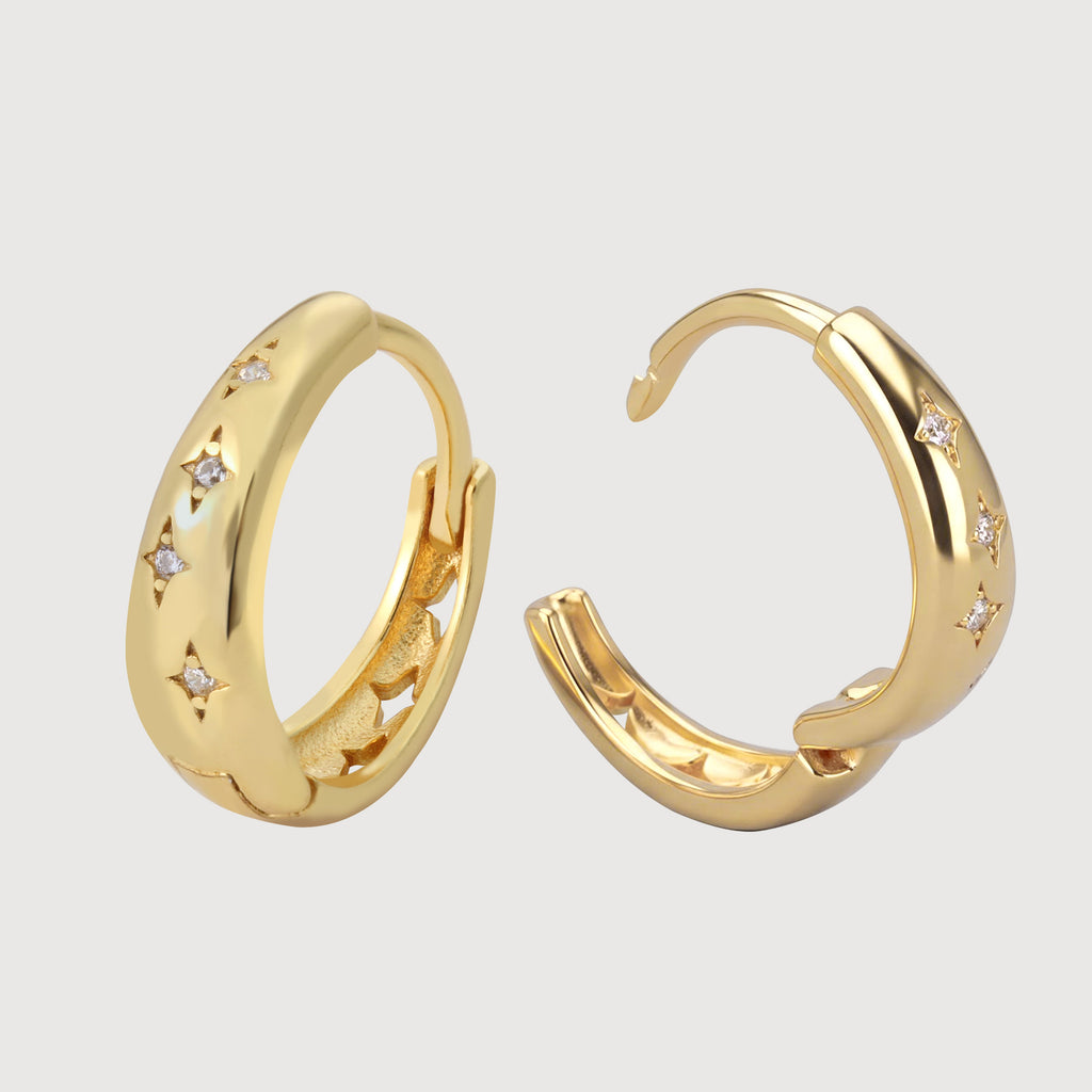 Star-Set Zircon Sterling Silver Hoop Earrings
