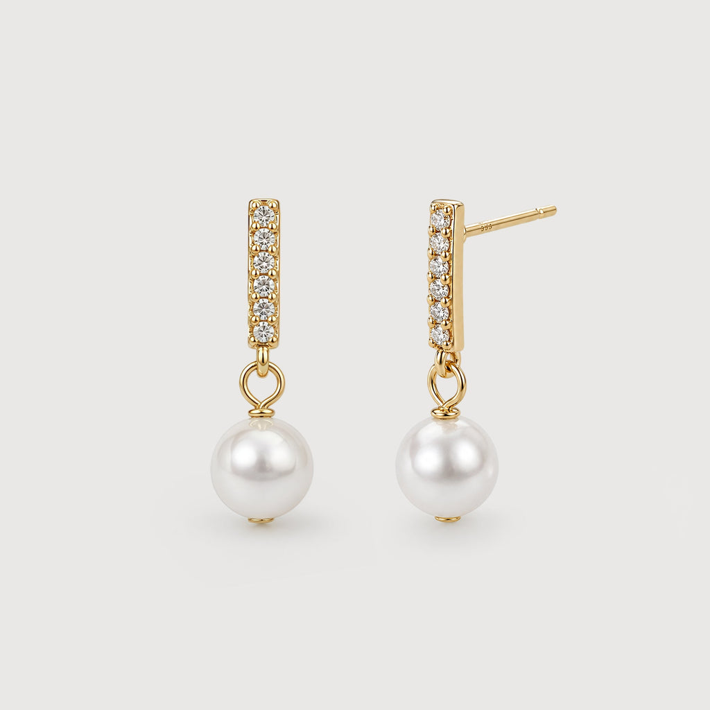 Zirconia Bar Pearl Drop Stud Earrings