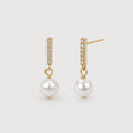 Zirconia Bar Pearl Drop Stud Earrings
