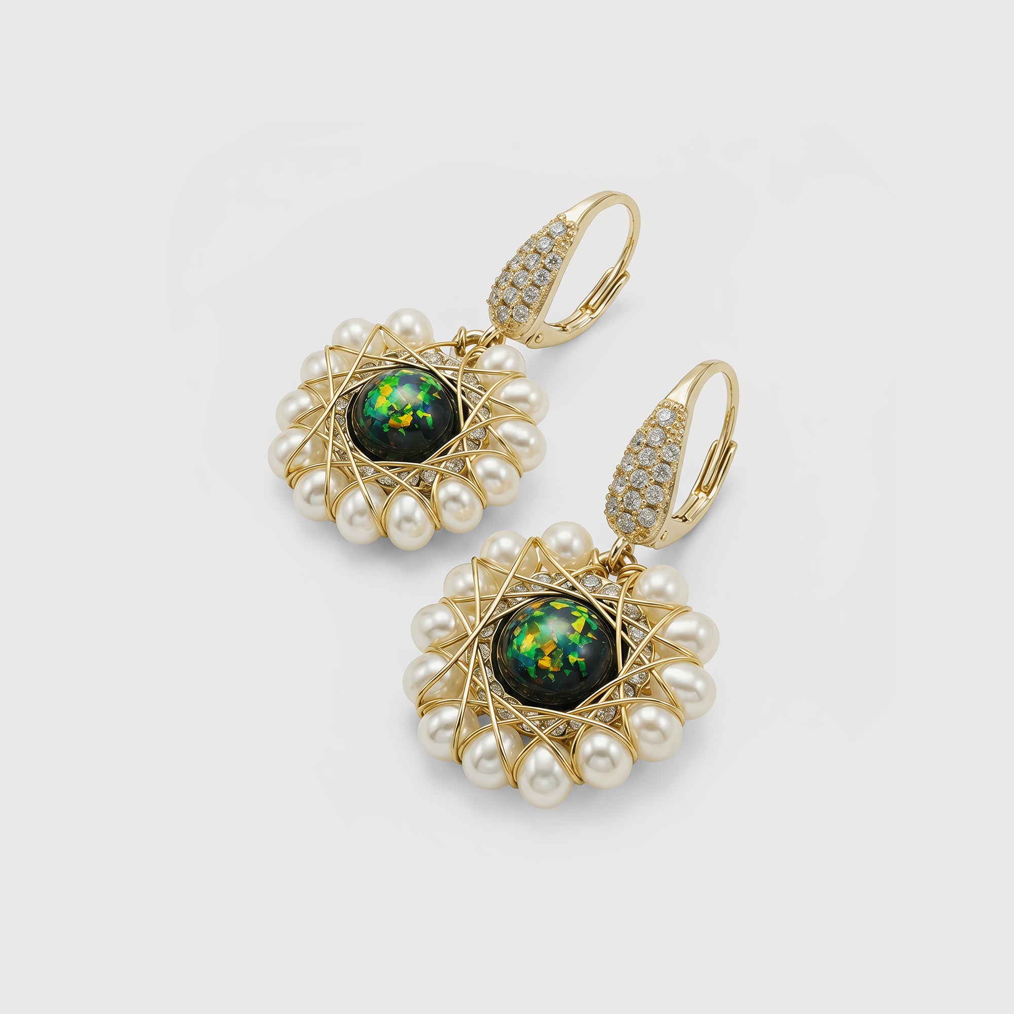 Handwoven Pearl Medallion Drop Earrings
