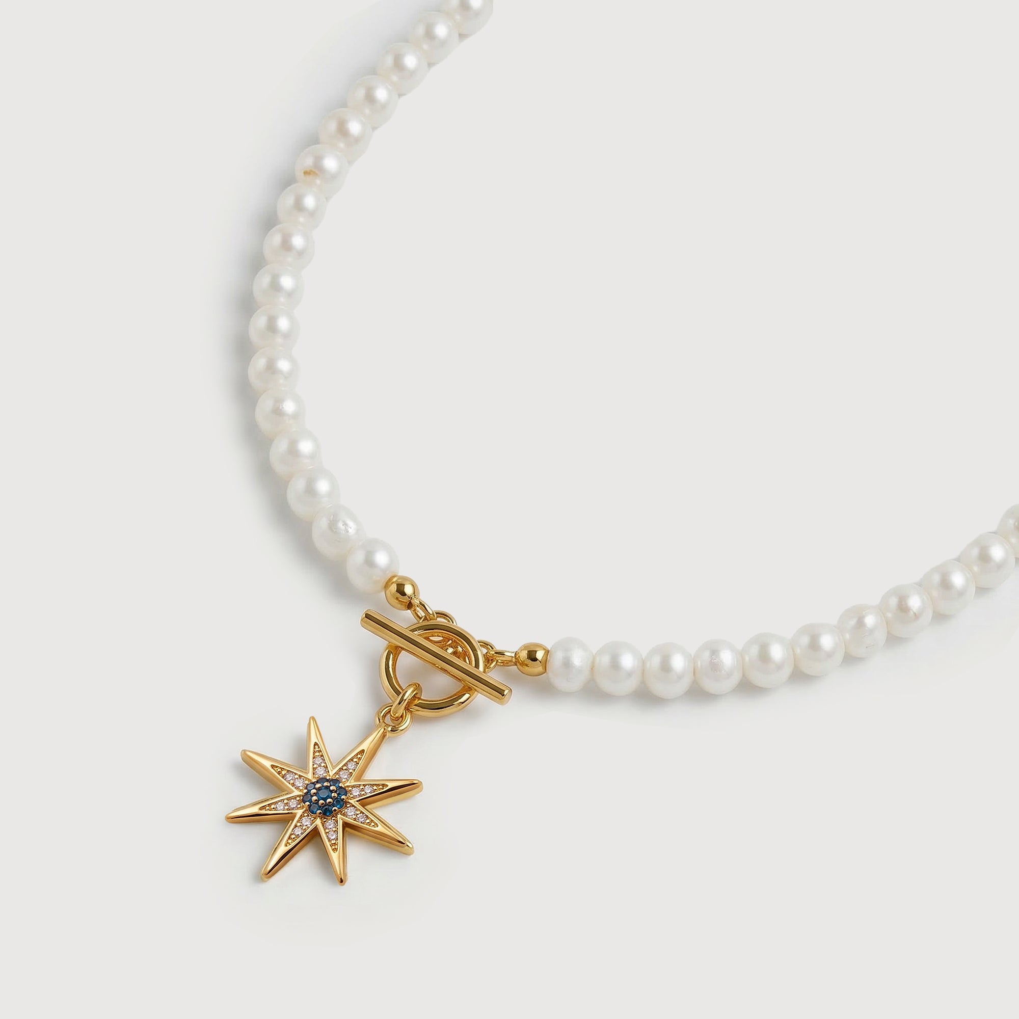 Gold-Plated Blue Starburst Pearl-Bead Necklace