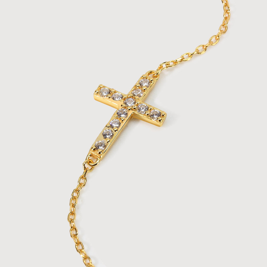 18K Gold-Plated Sterling Silver Cross Bracelet