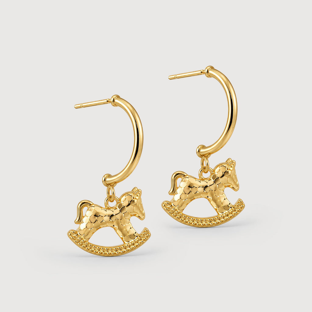 Rocking Horse Charm Hoop Earrings