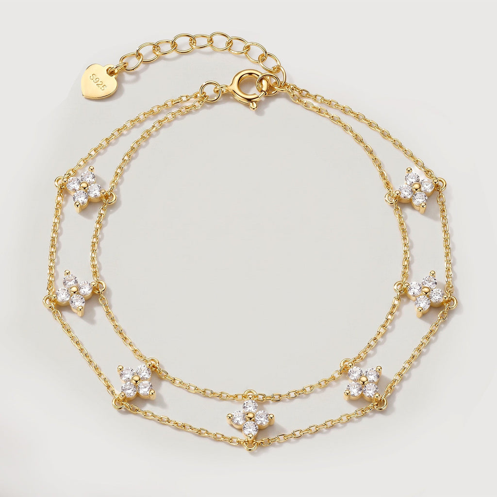 Gold-Tone Sterling Silver Floral Double Bracelet