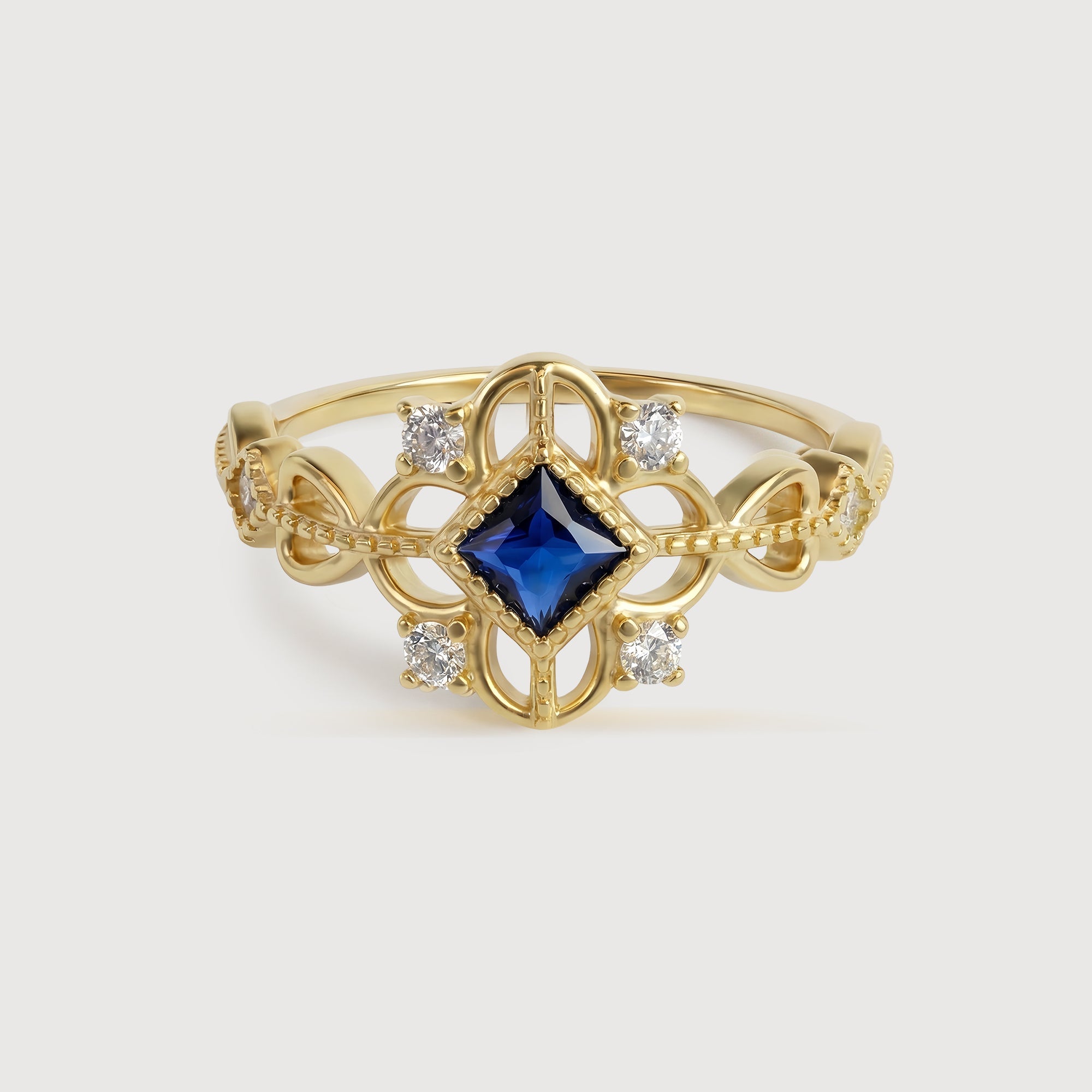 18K Gold-Plated S925 Blue Zircon Filigree Ring